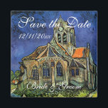 van Gogh, The Church at Auvers, Save the Date Magnet<br><div class="desc">Save the Date customizable magnet. The Church at Auvers (1890) by Vincent van Gogh is a vintage post impressionism fine art religious painting featuring a woman walking along a path towards the village chapel with beautiful stained glass windows. A daily life architecture scene. About the artist: Vincent Willem van Gogh...</div>