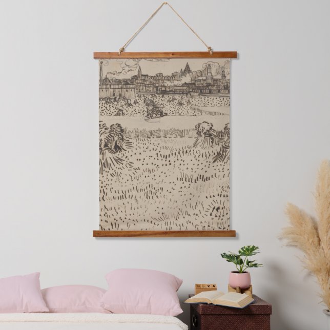 Van Gogh The Harvest Sketches Famous Old Art Wood Hanging Tapestry (Bedroom)