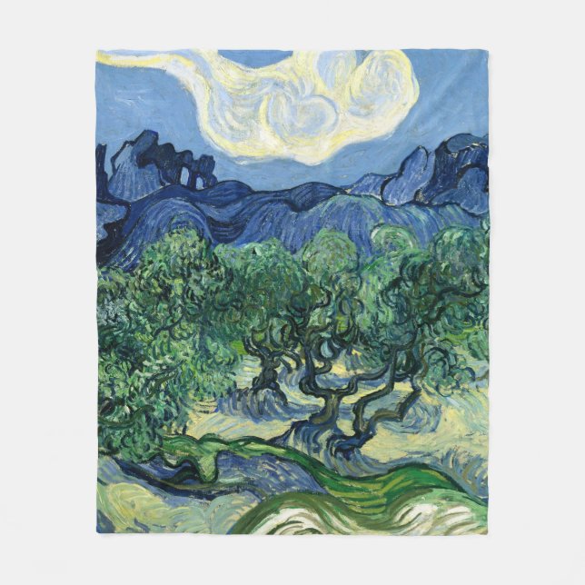 Van Gogh The Olive Trees Landscape Painting Fleece Blanket (Front)