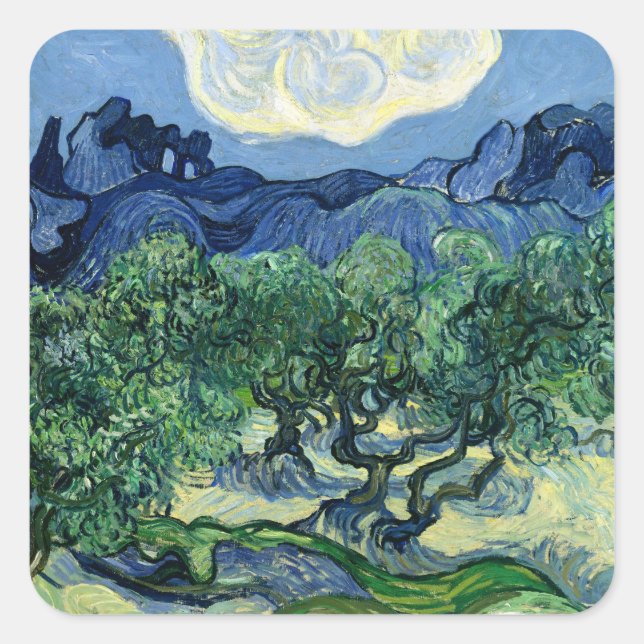 Van Gogh The Olive Trees Landscape Painting Square Sticker (Front)
