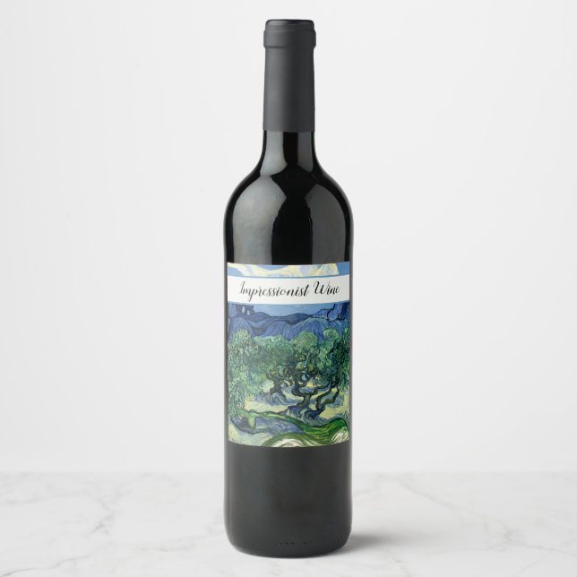 Van Gogh The Olive Trees Landscape Painting Wine Label (Front)