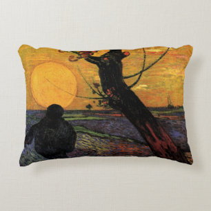 Van Gogh; The Sower, Vintage Peasant Farmer Accent Pillow