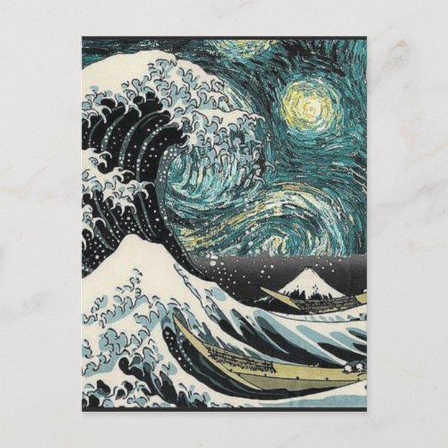 Van Gogh The Starry Night - Hokusai The Great Wave Postcard (Front)