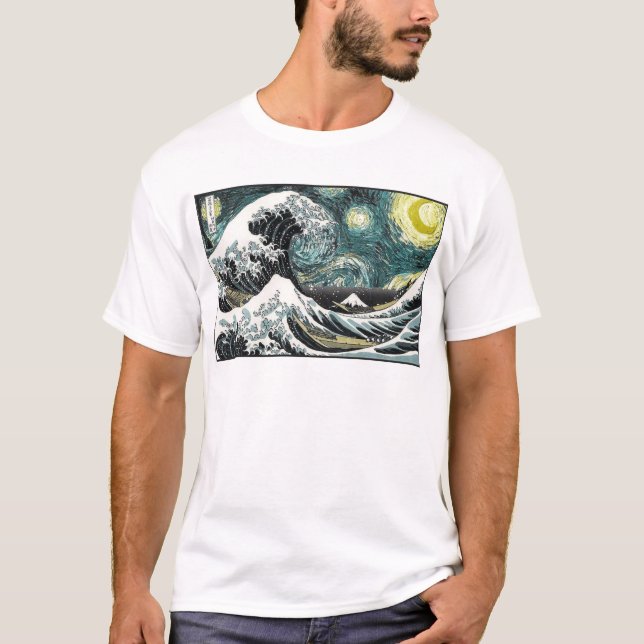 Van Gogh The Starry Night - Hokusai The Great Wave T-Shirt (Front)