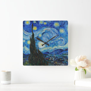 Van Gogh The Starry Night Square Acrylic Wall  Clock