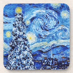Van Gogh - The Starry Night - White Christmas  Coaster