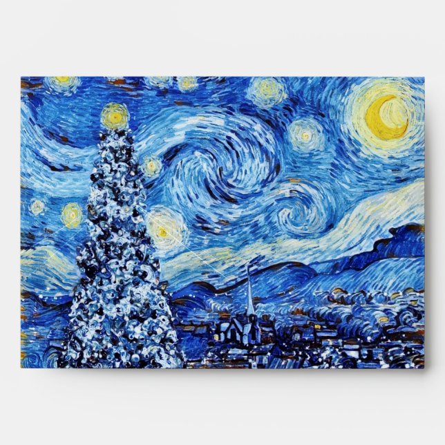 Van Gogh - The Starry Night - White Christmas Envelope (Front)