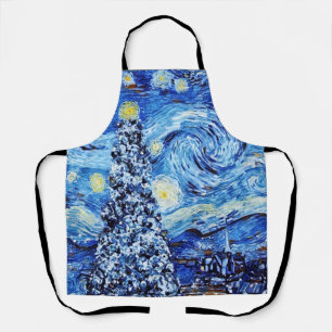 Van Gogh - The Starry Night - White Christmas Post Apron