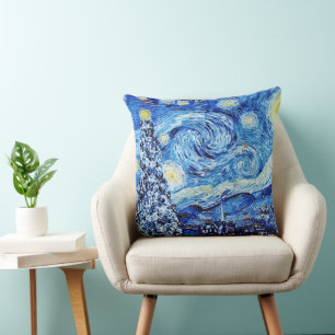 Van Gogh - The Starry Night - White Christmas  Throw Pillow