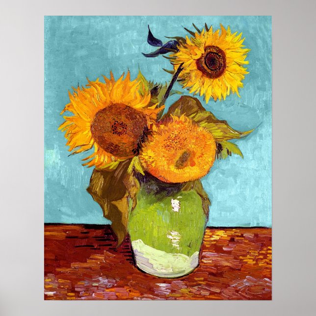 Van Gogh - Three Sunflowers In A Vase - Fine Art Poster (Front)