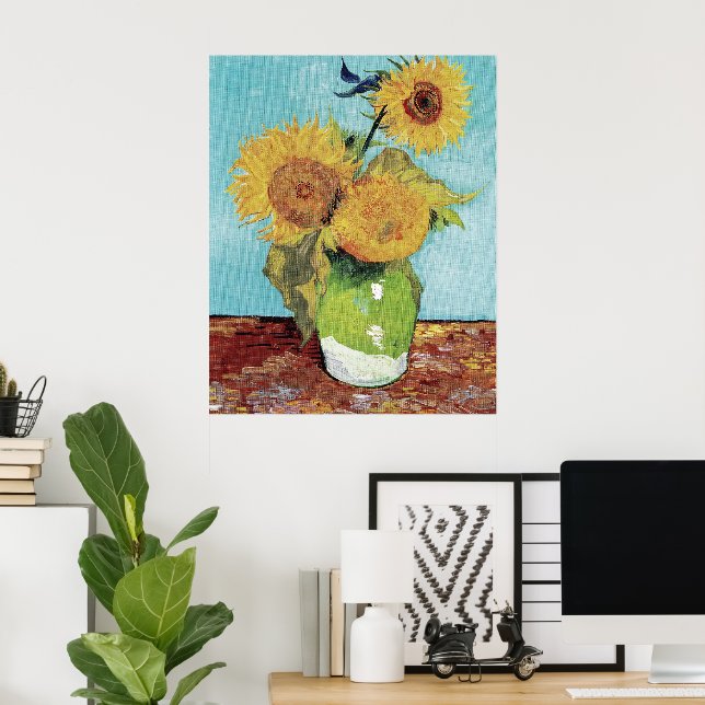 Van Gogh Three Sunflowers Original Art Masterpiec  Poster (Home Office)