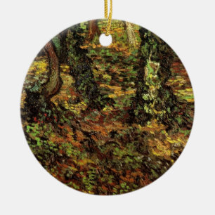 Van Gogh Tree Trunks w Ivy, Vintage Impressionism Ceramic Ornament