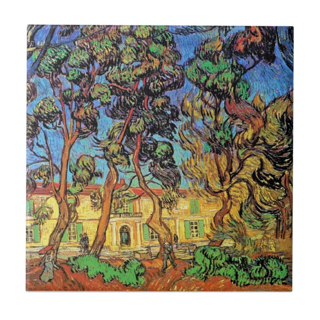 Van Gogh - Trees In The Garden of St Paul Hospital Tile (Front)