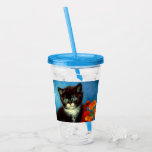 Van Gogh Tuxedo Cat  Acrylic Tumbler<br><div class="desc">Acrylic Tumbler featuring a beautiful Van Gogh tuxedo cat! This little kitty poses next to a basket of orange flowers upon a red table. A great gift for cat lovers and Dutch art collectors!</div>