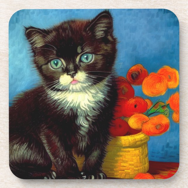 Van Gogh Tuxedo Cat  Coaster (Front)