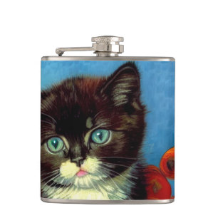 Van Gogh Tuxedo Cat  Hip Flask