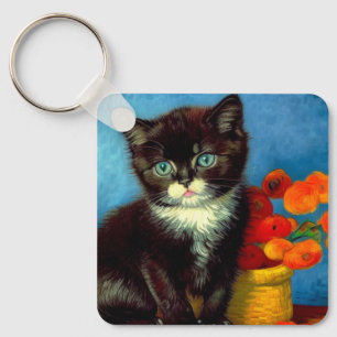 Van Gogh Tuxedo Cat Keychain
