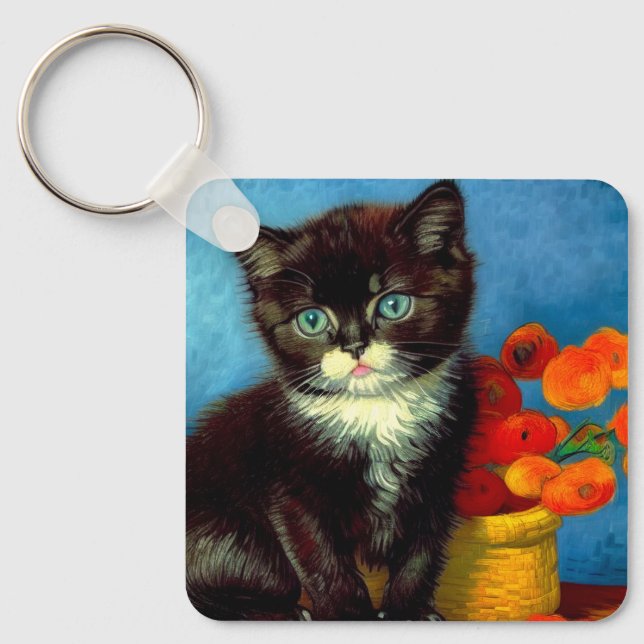 Van Gogh Tuxedo Cat  Keychain (Front)