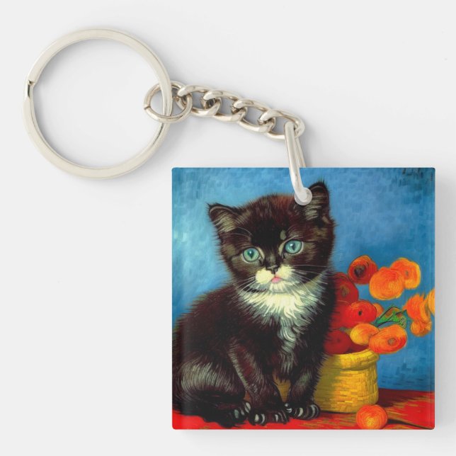 Van Gogh Tuxedo Cat  Keychain (Front)