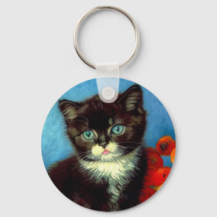 Van Gogh Tuxedo Cat  Keychain