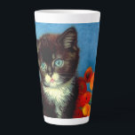 Van Gogh Tuxedo Cat  Latte Mug<br><div class="desc">Latte Mug featuring a beautiful Van Gogh tuxedo cat! This little kitty poses next to a basket of orange flowers upon a red table. A great gift for cat lovers and Dutch art collectors!</div>