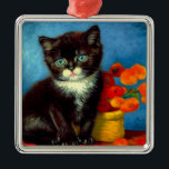 Van Gogh Tuxedo Cat  Metal Ornament<br><div class="desc">Ornament featuring a beautiful Van Gogh tuxedo cat! This little kitty poses next to a basket of orange flowers upon a red table. A great gift for cat lovers and Dutch art collectors!</div>