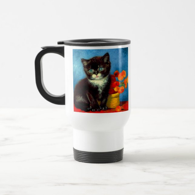 Van Gogh Tuxedo Cat  Travel Mug (Left)