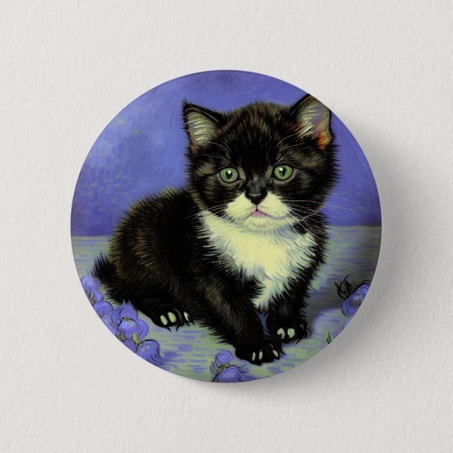 Van Gogh Tuxedo Kitten 2 Inch Round Button (Front)