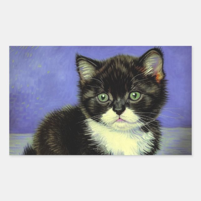 Van Gogh Tuxedo Kitten Sticker (Front)