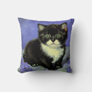 Van Gogh Tuxedo Kitten Throw Pillow