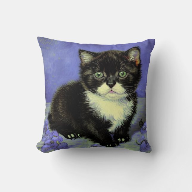 Van Gogh Tuxedo Kitten Throw Pillow (Front)