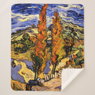 Van Gogh - Two Poplars on a Hill Sherpa Blanket