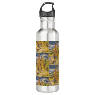 Van Gogh Two Poplars - Vibrant Yellow Nature Art 710 Ml Water Bottle