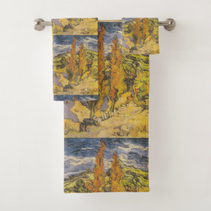 Van Gogh Two Poplars - Vibrant Yellow Nature Art Bath Towel Set