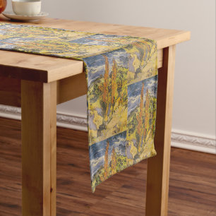 Van Gogh Two Poplars - Vibrant Yellow Nature Art Short Table Runner