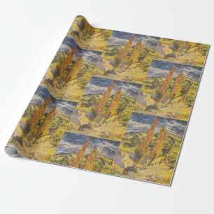 Van Gogh Two Poplars - Vibrant Yellow Nature Art Wrapping Paper