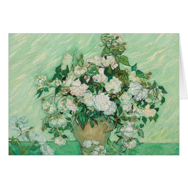 Van Gogh Vase avec Pink Roses Fine Art Card (Devant horizontal)