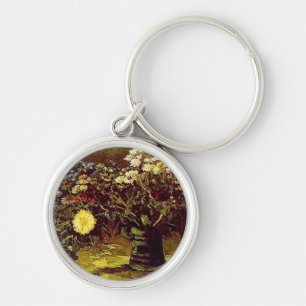 Van Gogh Vase Blossoms Flowers Vintage Painting Keychain