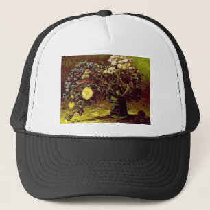 Van Gogh Vase Blossoms Flowers Vintage Painting Trucker Hat