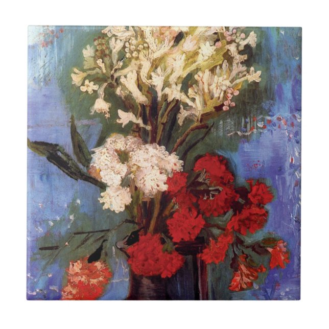 Van Gogh - Vase With Carnations And Other Flowers Tile (Front)