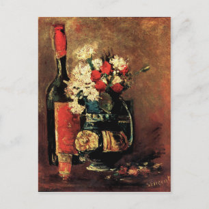 Van Gogh: Vase with Carnations, Roses and a Bottle Postcard