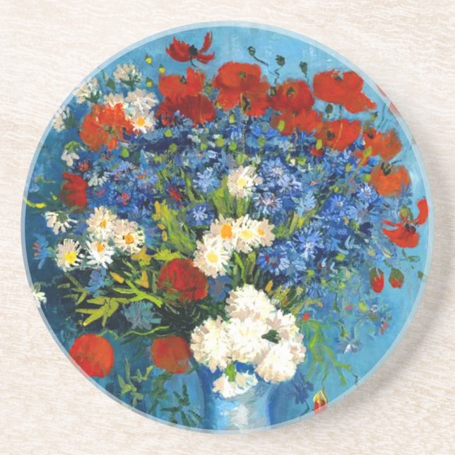 Van Gogh Vase with Cornflowers and Poppies Coaster (Front)