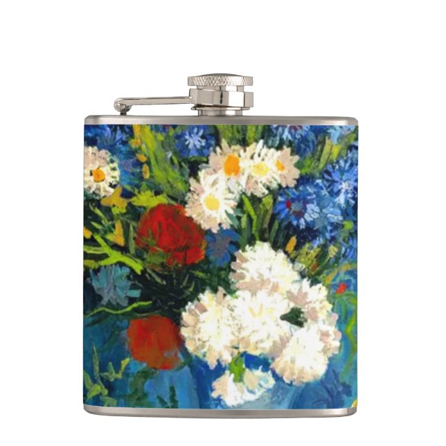 Van Gogh Vase with Cornflowers and Poppies Hip Flask (Front)