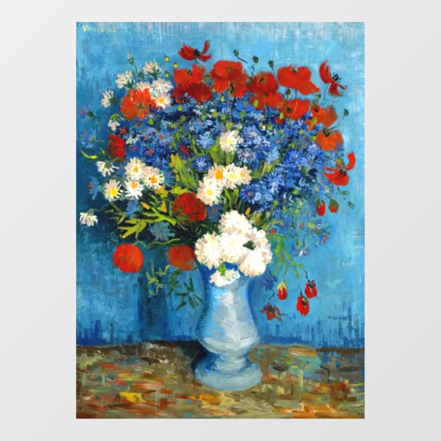 Van Gogh Vase with Cornflowers and Poppies Window Cling (Sheet)