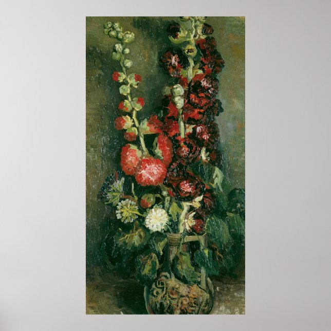 Van Gogh Vase with Hollyhocks Poster (Front)