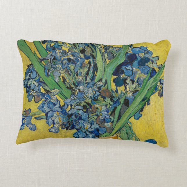 Van Gogh Vase with Irises Classic Impressionism Accent Pillow (Back)