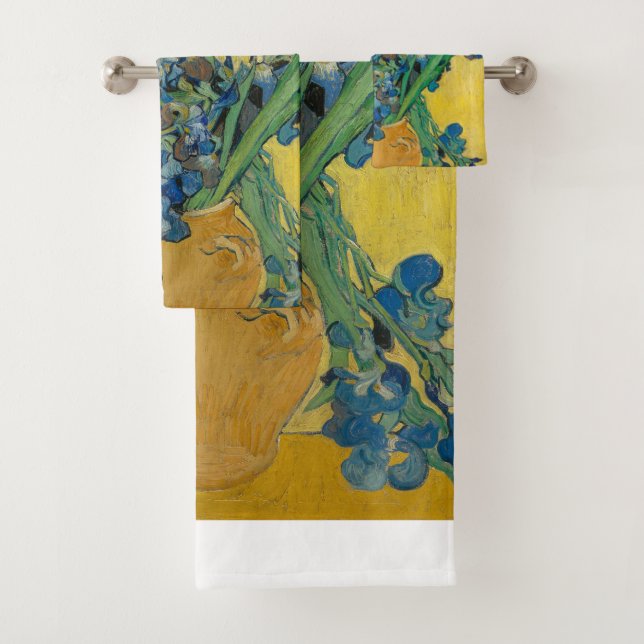 Van Gogh Vase with Irises Classic Impressionism Bath Towel Set (Insitu)