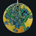 Van Gogh Vase with Irises Classic Impressionism Ceramic Ornament<br><div class="desc">Van Gogh Vase with Irises - this flower flora painting shows a vase with Iris against a yellow background by Vincent van Gogh, 1890. Van Gogh Museum, Amsterdam.</div>