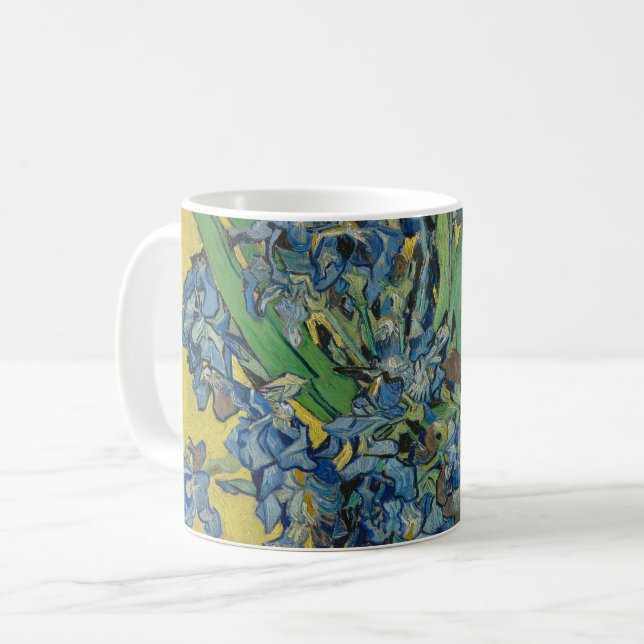Van Gogh Vase with Irises Classic Impressionism Coffee Mug (Front Left)