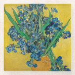 Van Gogh Vase with Irises Classic Impressionism Glass Coaster<br><div class="desc">Van Gogh Vase with Irises - this flower flora painting shows a vase with Iris against a yellow background by Vincent van Gogh,  1890. Van Gogh Museum,  Amsterdam.</div>
